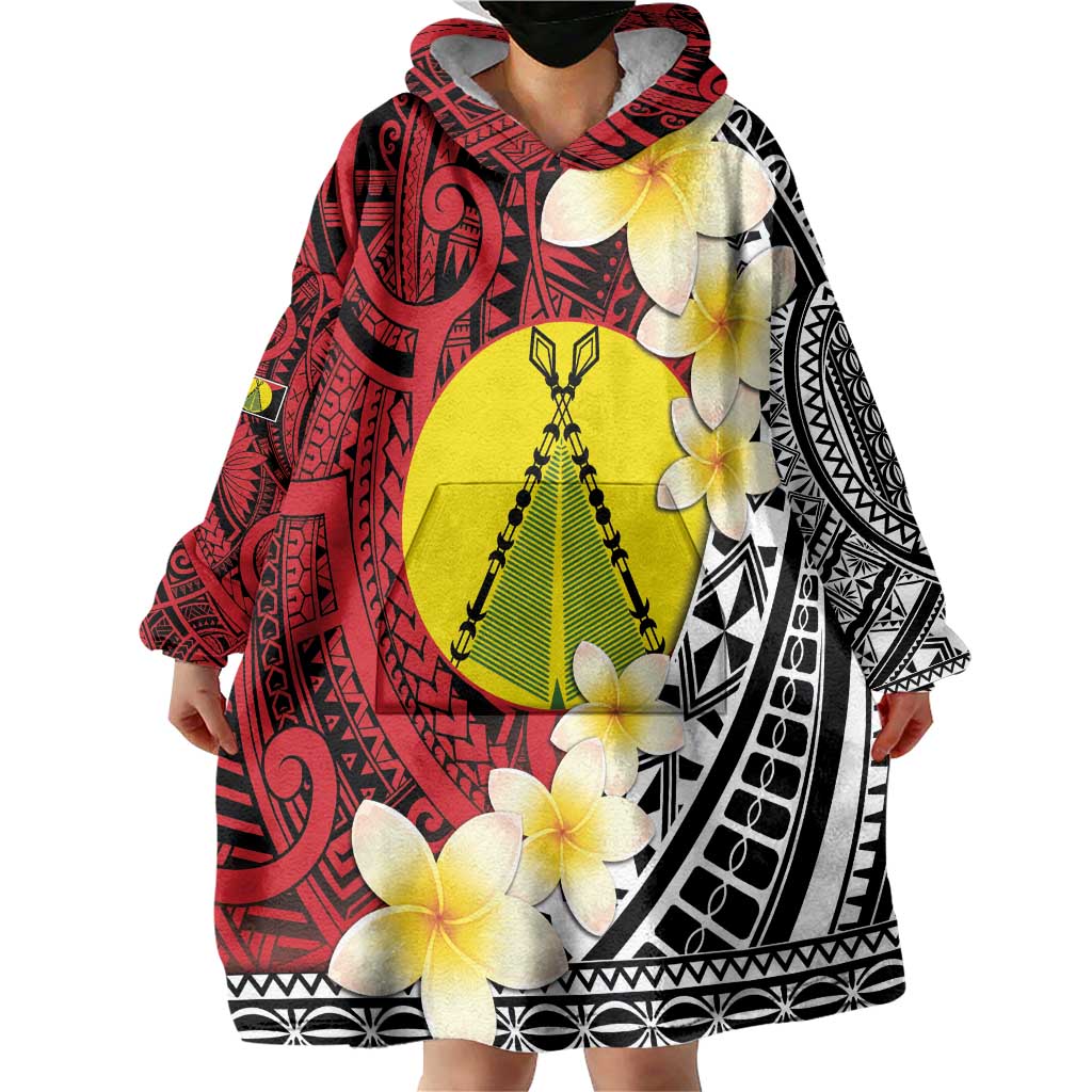 Sigave Chiefdom Wallis and Futuna Personalized Wearable Blanket Hoodie Frangipani Flowers Polynesian Pattern