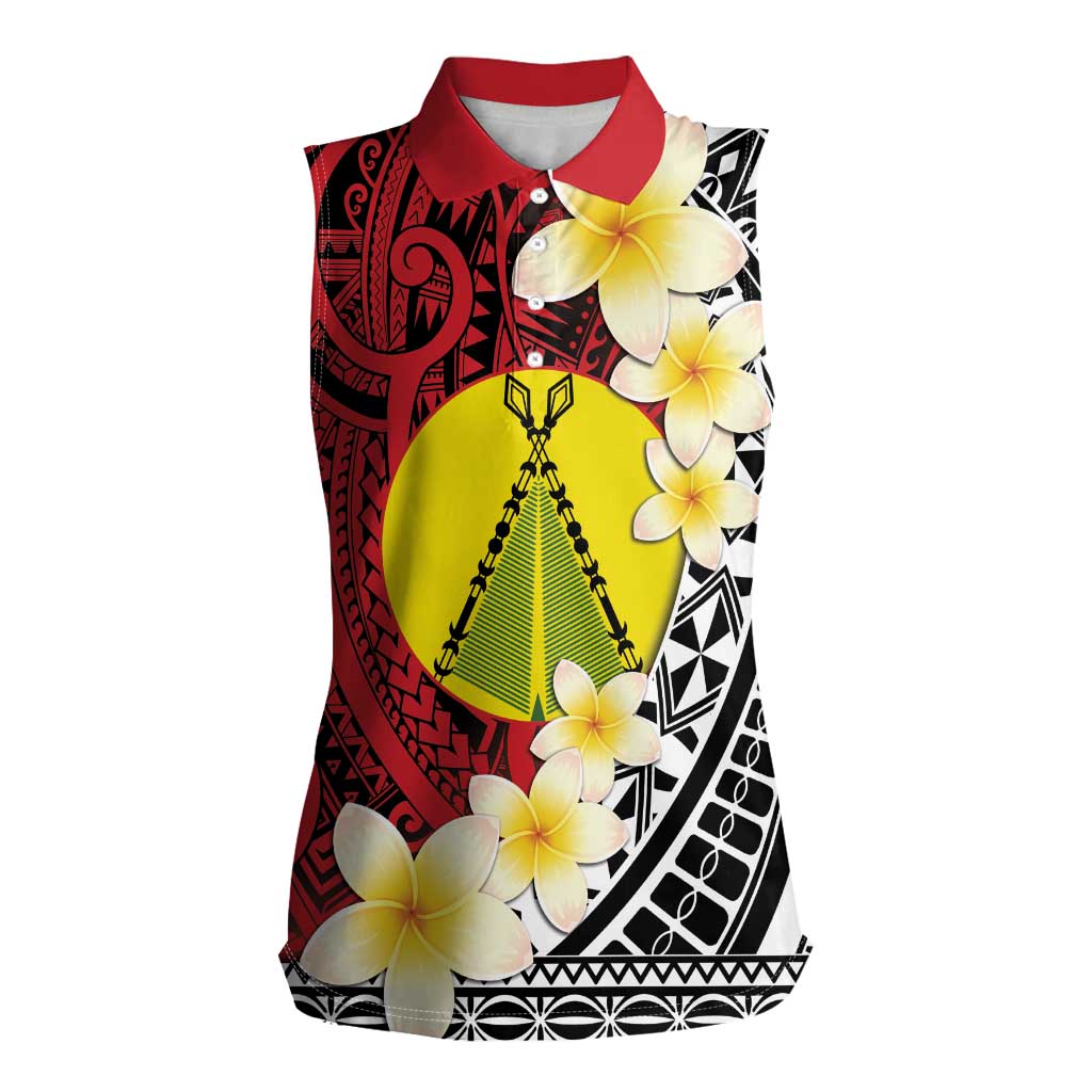 Sigave Chiefdom Wallis and Futuna Personalized Women Sleeveless Polo Shirt Frangipani Flowers Polynesian Pattern