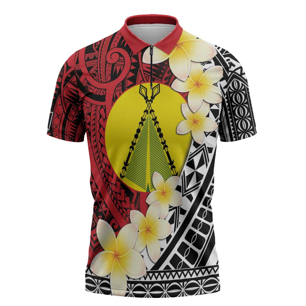 Sigave Chiefdom Wallis and Futuna Personalized Zipper Polo Shirt Frangipani Flowers Polynesian Pattern - Polynesian Pride