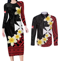 Uvea Chiefdom Wallis and Futuna Personalized Couples Matching Long Sleeve Bodycon Dress and Long Sleeve Button Shirt Frangipani Flowers Polynesian Pattern
