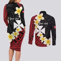 Uvea Chiefdom Wallis and Futuna Personalized Couples Matching Long Sleeve Bodycon Dress and Long Sleeve Button Shirt Frangipani Flowers Polynesian Pattern