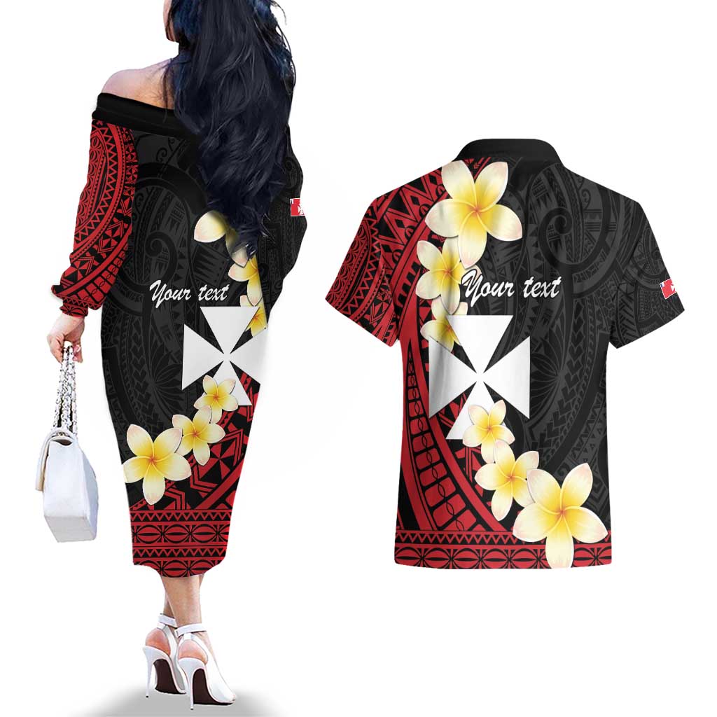 Uvea Chiefdom Wallis and Futuna Personalized Couples Matching Off The Shoulder Long Sleeve Dress and Hawaiian Shirt Frangipani Flowers Polynesian Pattern