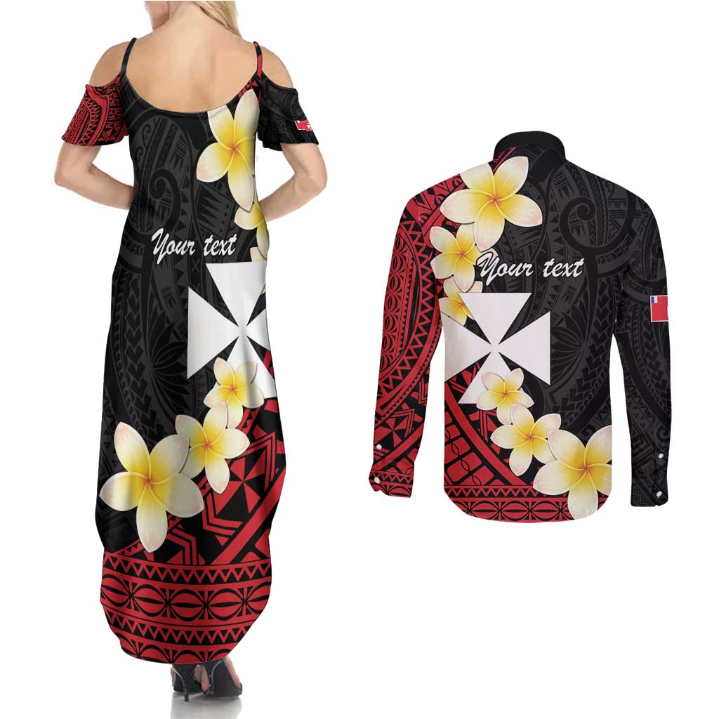 Uvea Chiefdom Wallis and Futuna Personalized Couples Matching Summer Maxi Dress and Long Sleeve Button Shirt Frangipani Flowers Polynesian Pattern