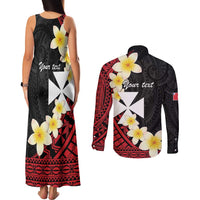 Uvea Chiefdom Wallis and Futuna Personalized Couples Matching Tank Maxi Dress and Long Sleeve Button Shirt Frangipani Flowers Polynesian Pattern