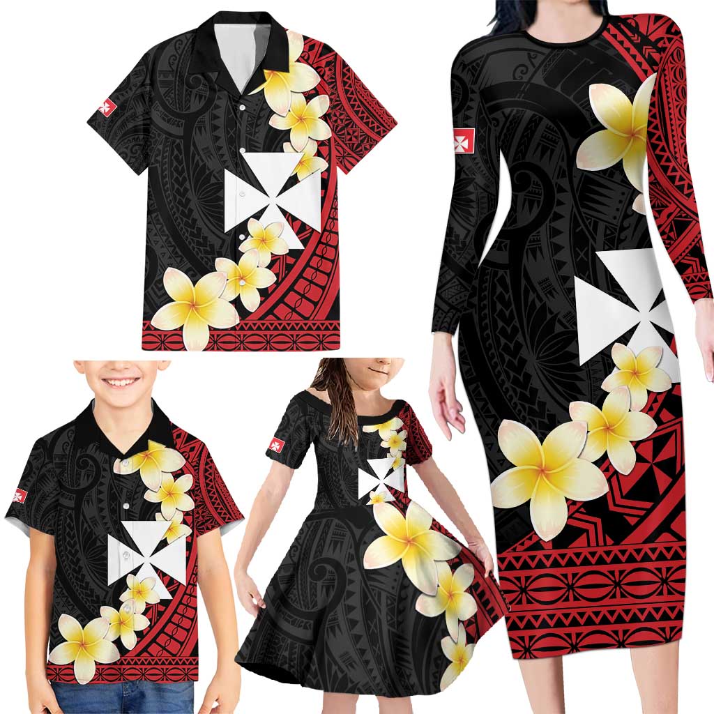 Uvea Chiefdom Wallis and Futuna Personalized Family Matching Long Sleeve Bodycon Dress and Hawaiian Shirt Frangipani Flowers Polynesian Pattern