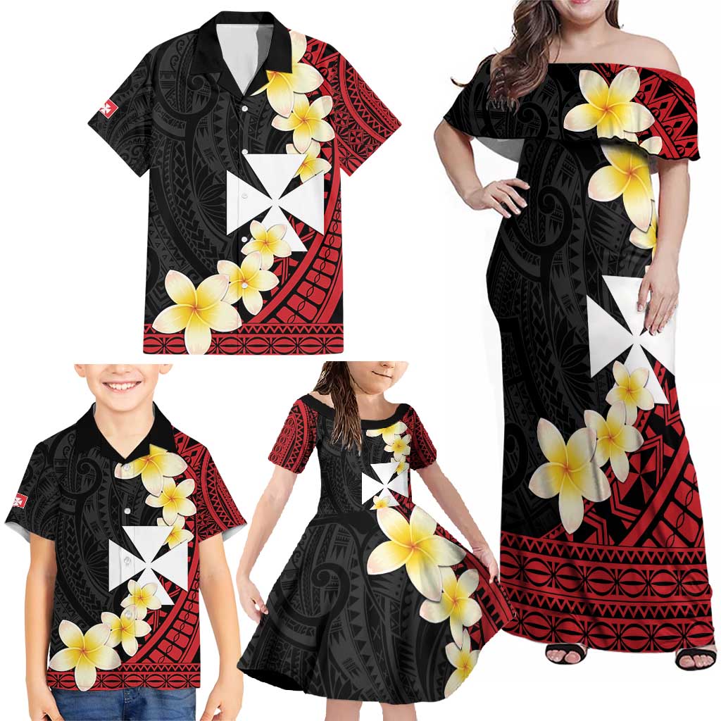 Uvea Chiefdom Wallis and Futuna Personalized Family Matching Off Shoulder Maxi Dress and Hawaiian Shirt Frangipani Flowers Polynesian Pattern