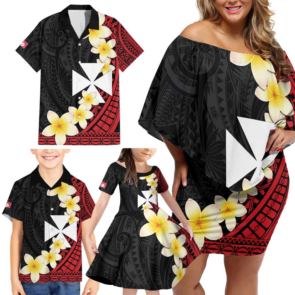 Uvea Chiefdom Wallis and Futuna Personalized Family Matching Off Shoulder Short Dress and Hawaiian Shirt Frangipani Flowers Polynesian Pattern