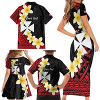 Uvea Chiefdom Wallis and Futuna Personalized Family Matching Short Sleeve Bodycon Dress and Hawaiian Shirt Frangipani Flowers Polynesian Pattern