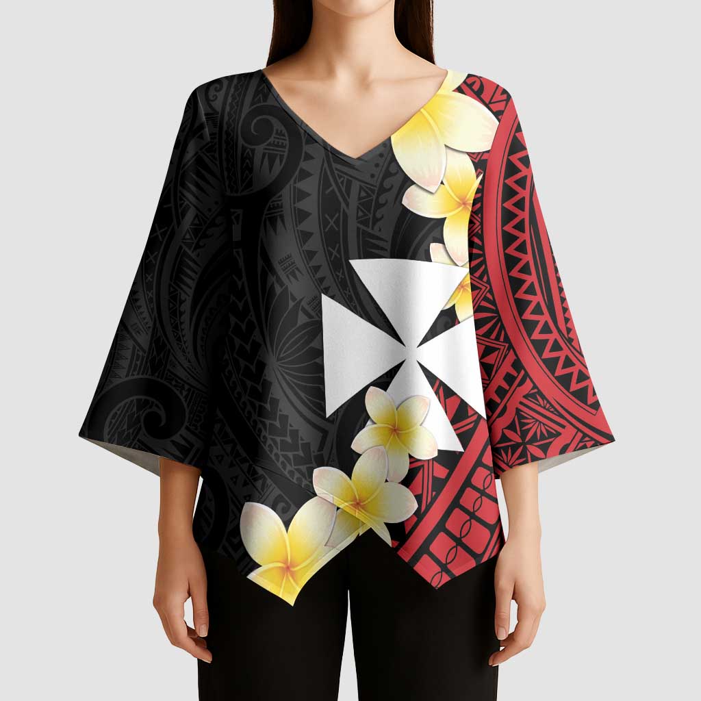 Uvea Chiefdom Wallis and Futuna Personalized Kimono Sleeve Blouse Frangipani Flowers Polynesian Pattern - Polynesian Pride