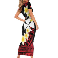 Uvea Chiefdom Wallis and Futuna Personalized Short Sleeve Bodycon Dress Frangipani Flowers Polynesian Pattern