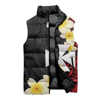 Uvea Chiefdom Wallis and Futuna Personalized Sleeveless Puffer Jacket Frangipani Flowers Polynesian Pattern - Polynesian Pride