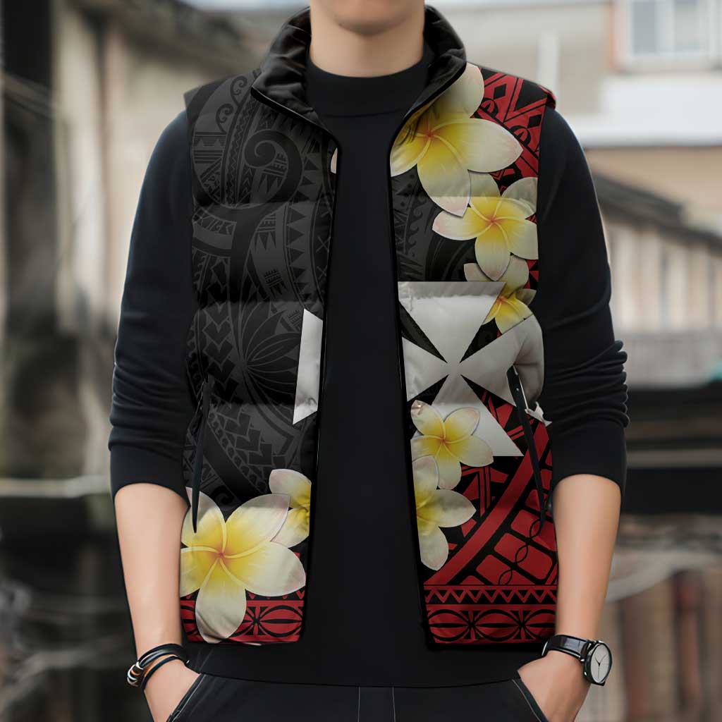 Uvea Chiefdom Wallis and Futuna Personalized Sleeveless Puffer Jacket Frangipani Flowers Polynesian Pattern - Polynesian Pride