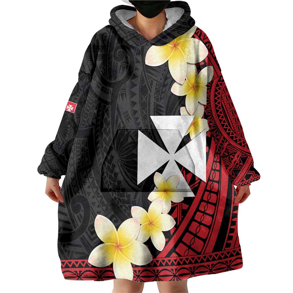 Uvea Chiefdom Wallis and Futuna Personalized Wearable Blanket Hoodie Frangipani Flowers Polynesian Pattern