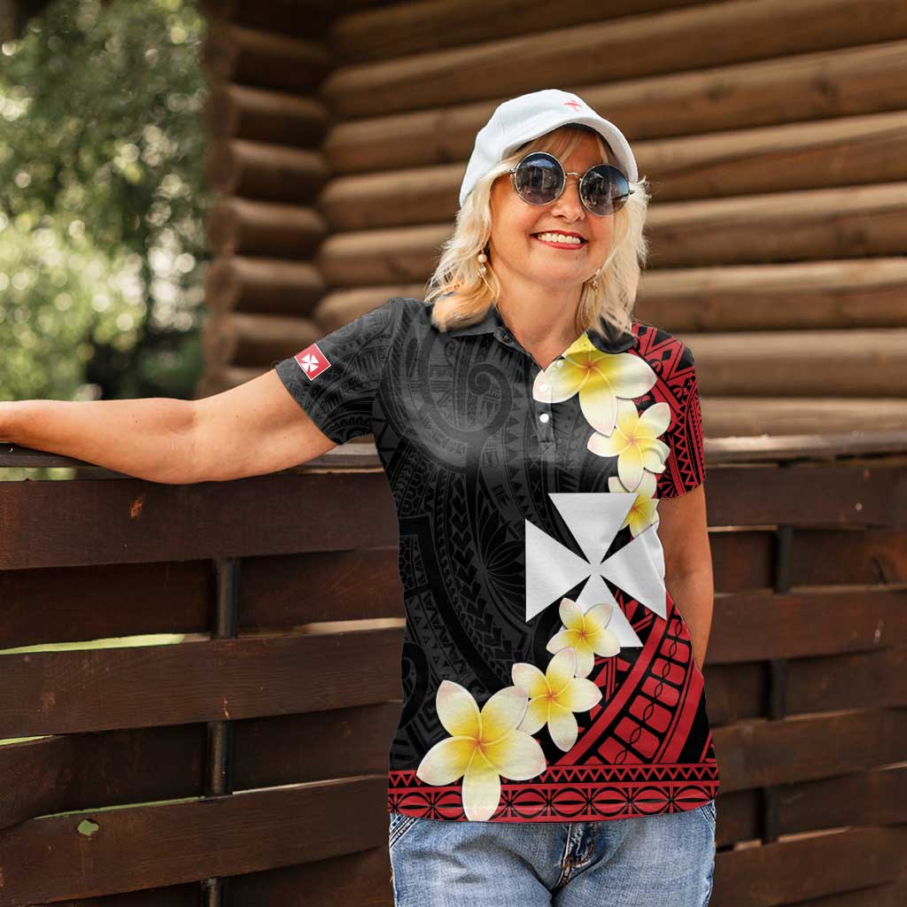 Uvea Chiefdom Wallis and Futuna Personalized Women Polo Shirt Frangipani Flowers Polynesian Pattern