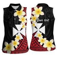 Uvea Chiefdom Wallis and Futuna Personalized Women Sleeveless Polo Shirt Frangipani Flowers Polynesian Pattern