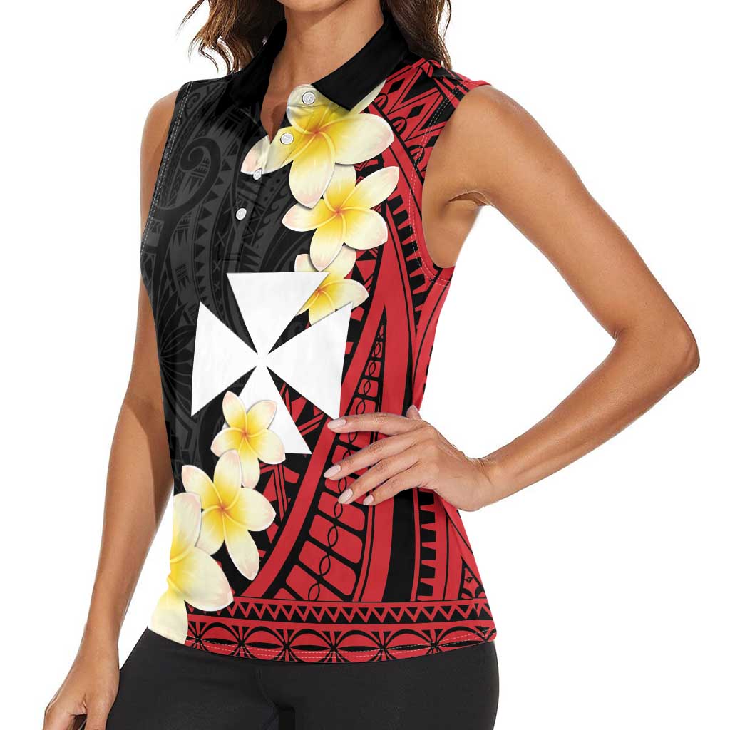 Uvea Chiefdom Wallis and Futuna Personalized Women Sleeveless Polo Shirt Frangipani Flowers Polynesian Pattern