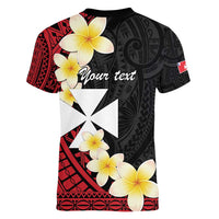 Uvea Chiefdom Wallis and Futuna Personalized Women V-Neck T-Shirt Frangipani Flowers Polynesian Pattern