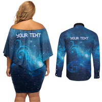 New Zealand Nurses RN Personalised Couples Matching Off Shoulder Short Dress and Long Sleeve Button Shirt Galaxy Stethoscope Maori Motif