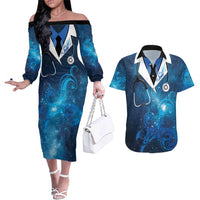 New Zealand Nurses RN Personalised Couples Matching Off The Shoulder Long Sleeve Dress and Hawaiian Shirt Galaxy Stethoscope Maori Motif LT9 Galaxy - Polynesian Pride