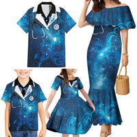New Zealand Nurses RN Personalised Family Matching Mermaid Dress and Hawaiian Shirt Galaxy Stethoscope Maori Motif