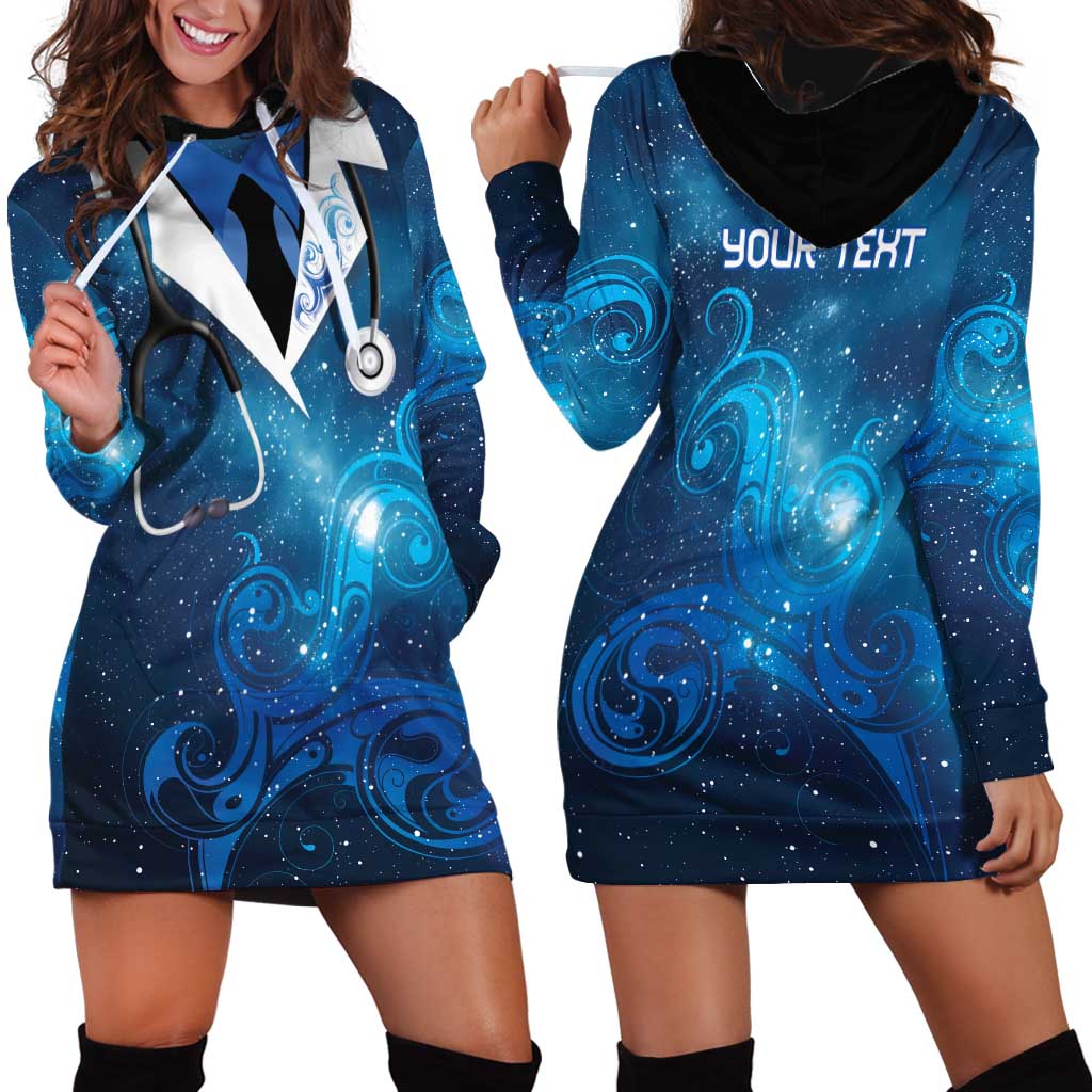 New Zealand Nurses RN Personalised Hoodie Dress Galaxy Stethoscope Maori Motif