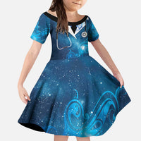 New Zealand Nurses RN Personalised Kid Short Sleeve Dress Galaxy Stethoscope Maori Motif LT9 KID Galaxy - Polynesian Pride