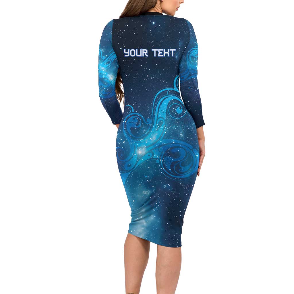 New Zealand Nurses RN Personalised Long Sleeve Bodycon Dress Galaxy Stethoscope Maori Motif LT9 - Polynesian Pride