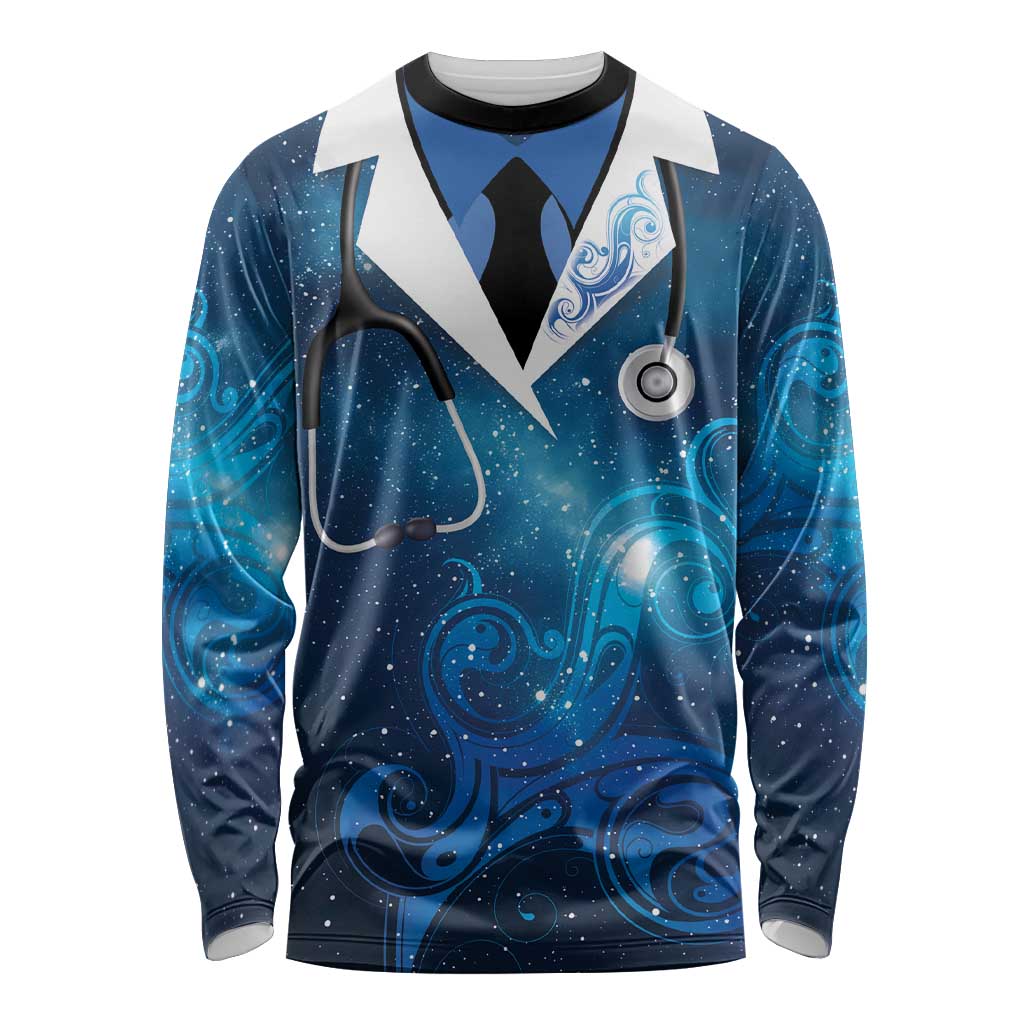 New Zealand Nurses RN Personalised Long Sleeve Shirt Galaxy Stethoscope Maori Motif