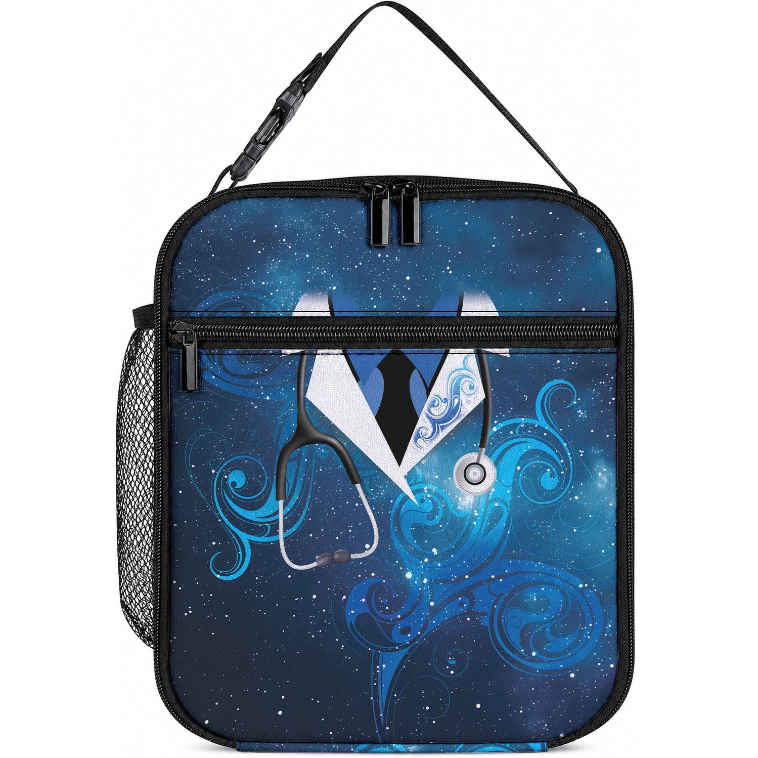 New Zealand Nurses RN Lunch Bag Galaxy Stethoscope Maori Motif LT9 10.2 × 8.3 × 4.3 inch Blue - Polynesian Pride