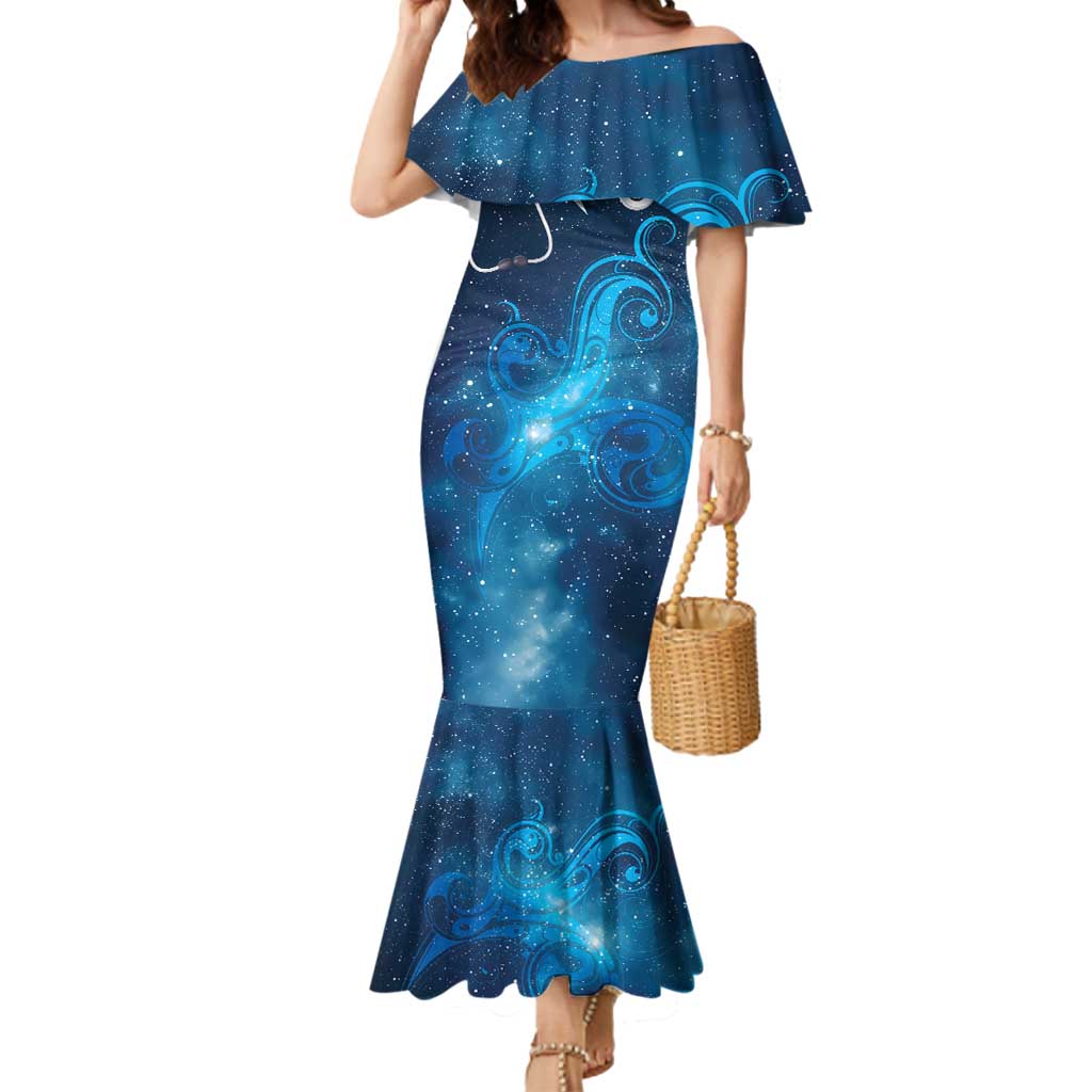 New Zealand Nurses RN Personalised Mermaid Dress Galaxy Stethoscope Maori Motif