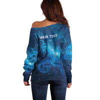 New Zealand Nurses RN Personalised Off Shoulder Sweater Galaxy Stethoscope Maori Motif