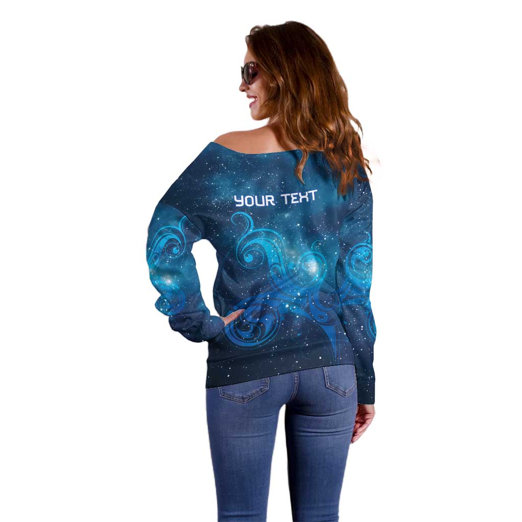 New Zealand Nurses RN Personalised Off Shoulder Sweater Galaxy Stethoscope Maori Motif