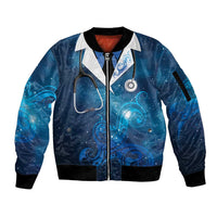 New Zealand Nurses RN Personalised Sleeve Zip Bomber Jacket Galaxy Stethoscope Maori Motif