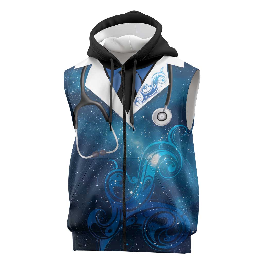 New Zealand Nurses RN Personalised Sleeveless Zip Hoodie Galaxy Stethoscope Maori Motif LT9 Galaxy - Polynesian Pride