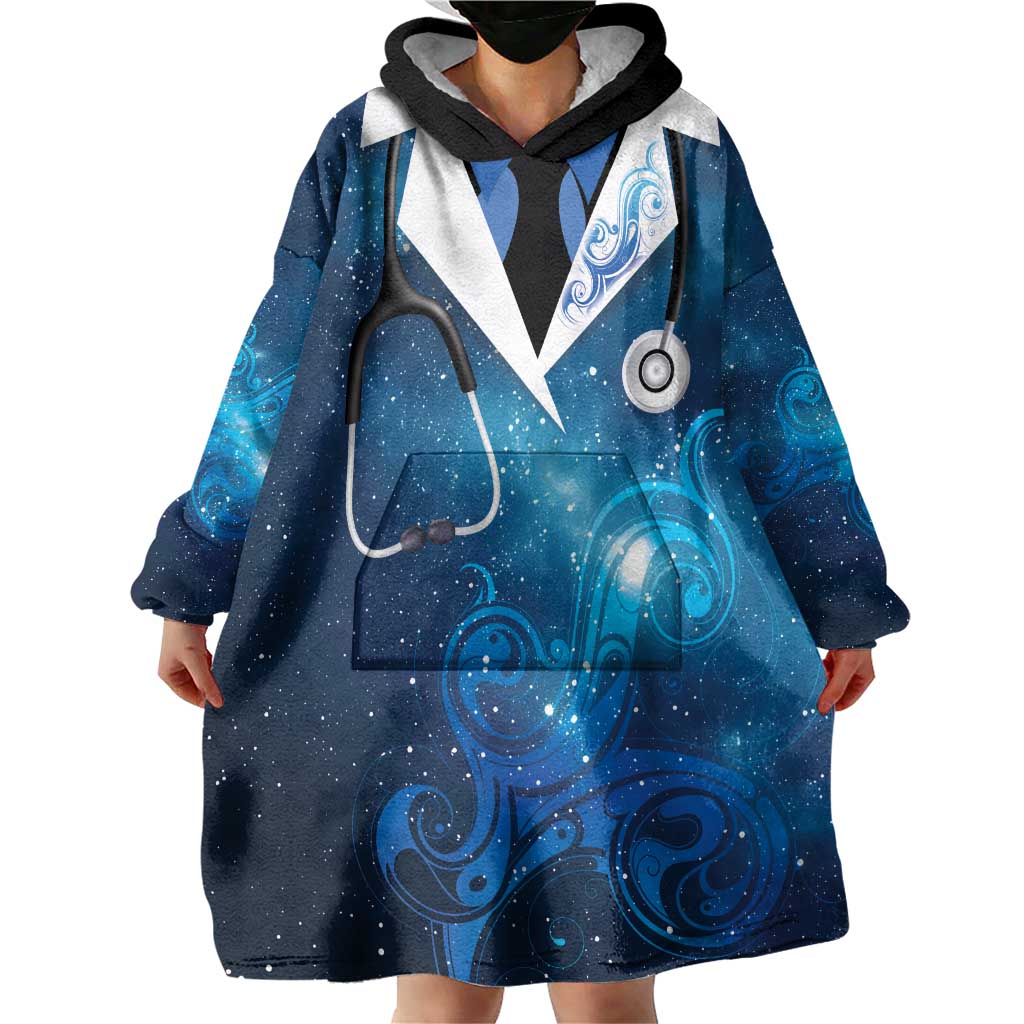 New Zealand Nurses RN Personalised Wearable Blanket Hoodie Galaxy Stethoscope Maori Motif