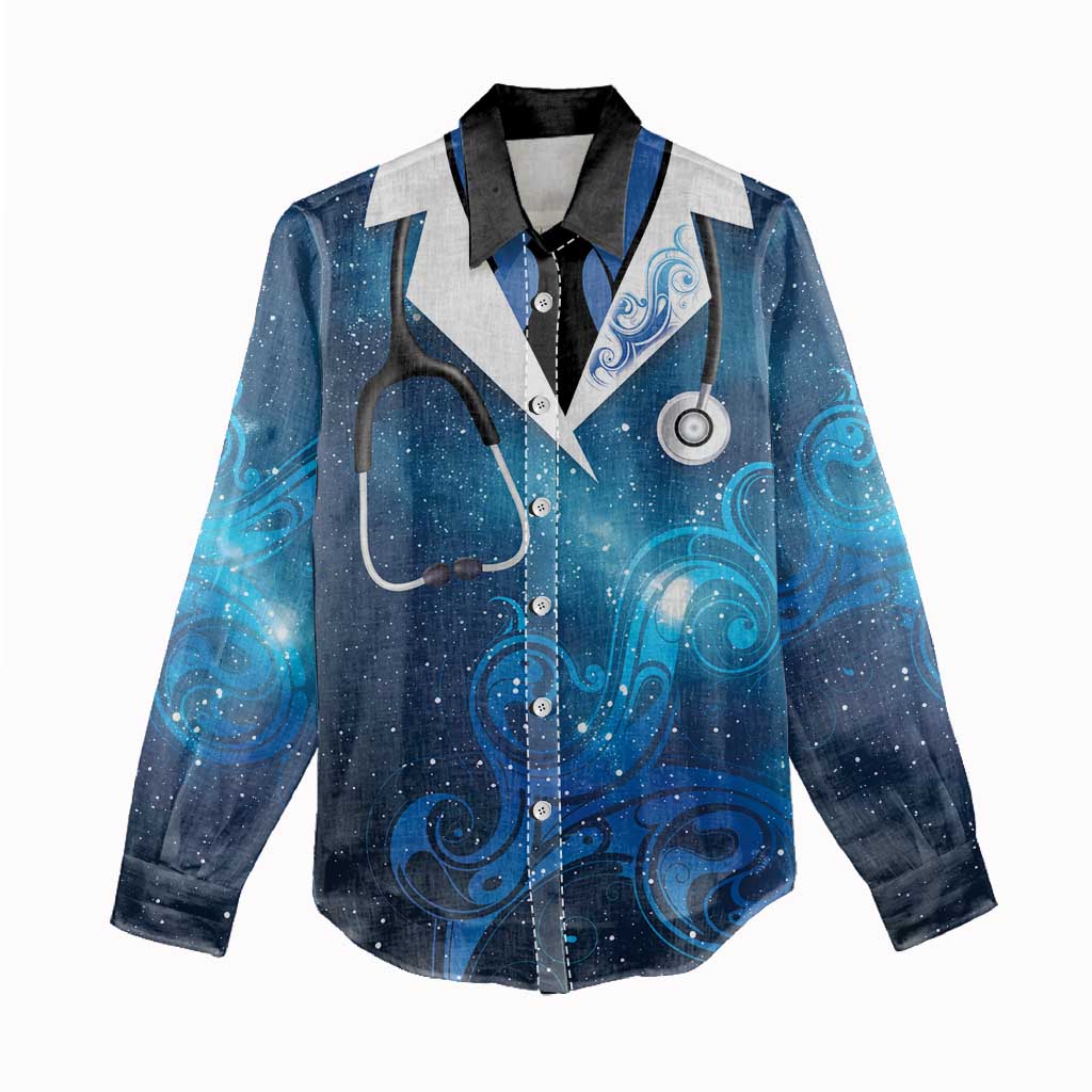 New Zealand Nurses RN Personalised Women Casual Shirt Galaxy Stethoscope Maori Motif