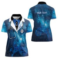 New Zealand Nurses RN Personalised Women Polo Shirt Galaxy Stethoscope Maori Motif