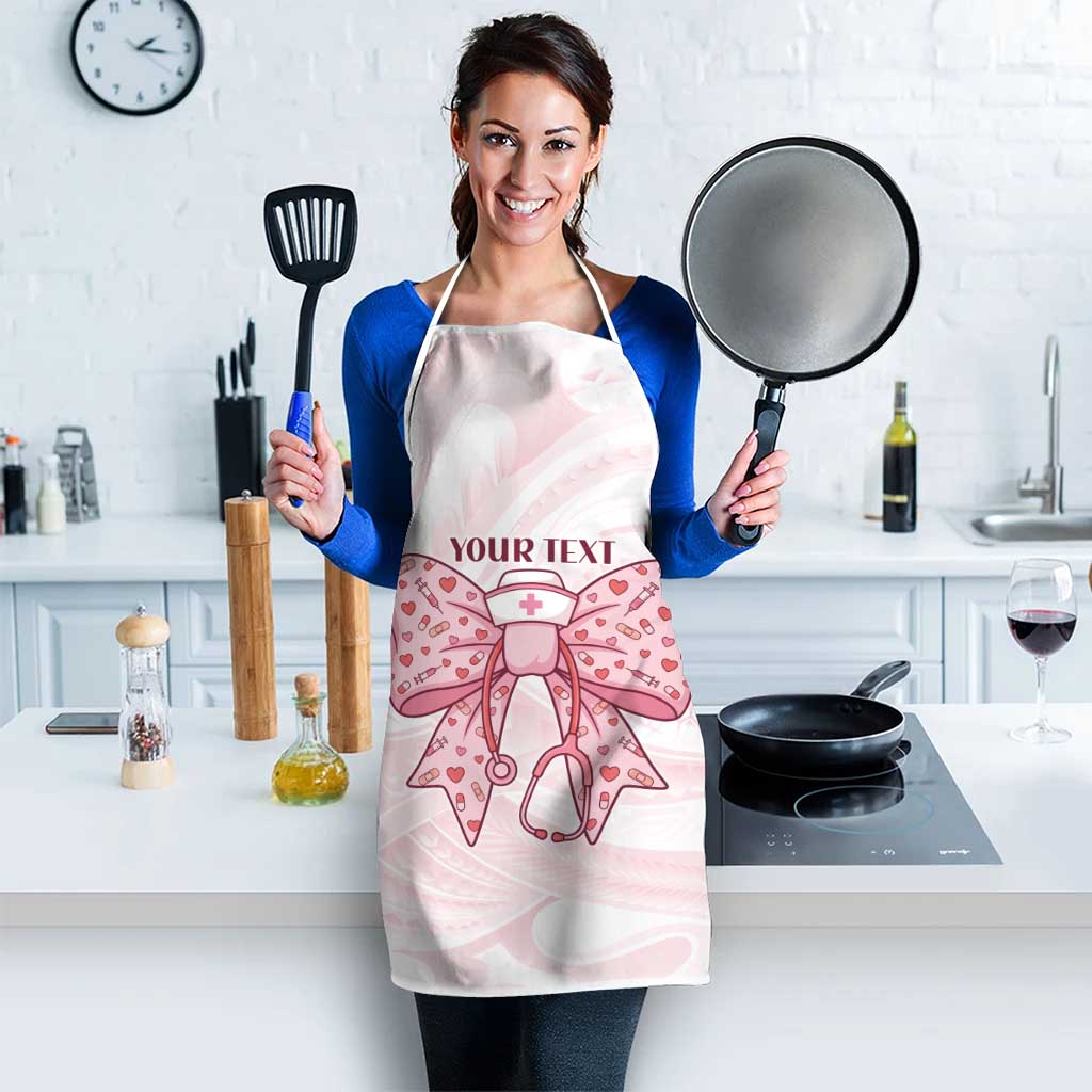 New Zealand Nurses RN Personalised Apron Pink Stethoscope Coquette Bow Maori Motif
