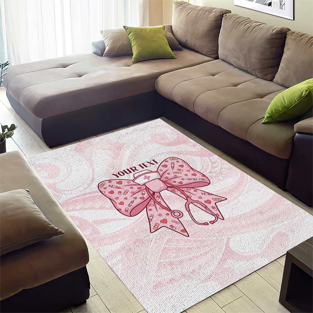 New Zealand Nurses RN Personalised Area Rug Pink Stethoscope Coquette Bow Maori Motif