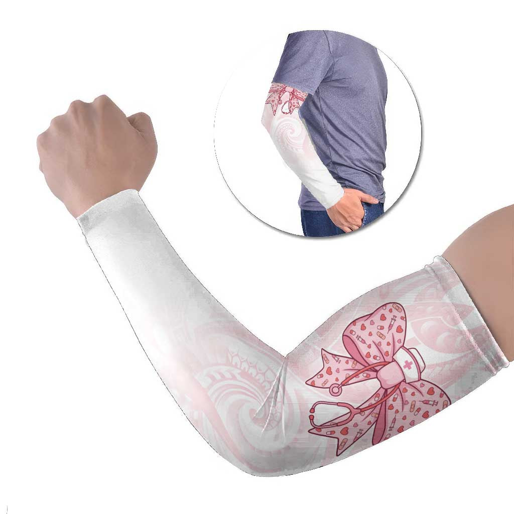 New Zealand Nurses RN Personalised Arm Sleeves Pink Stethoscope Coquette Bow Maori Motif LT9 Set of 2 Pink - Polynesian Pride