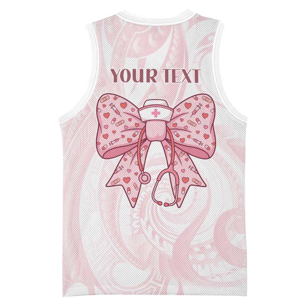 New Zealand Nurses RN Personalised Basketball Jersey Pink Stethoscope Coquette Bow Maori Motif