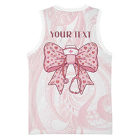 New Zealand Nurses RN Personalised Basketball Jersey Pink Stethoscope Coquette Bow Maori Motif