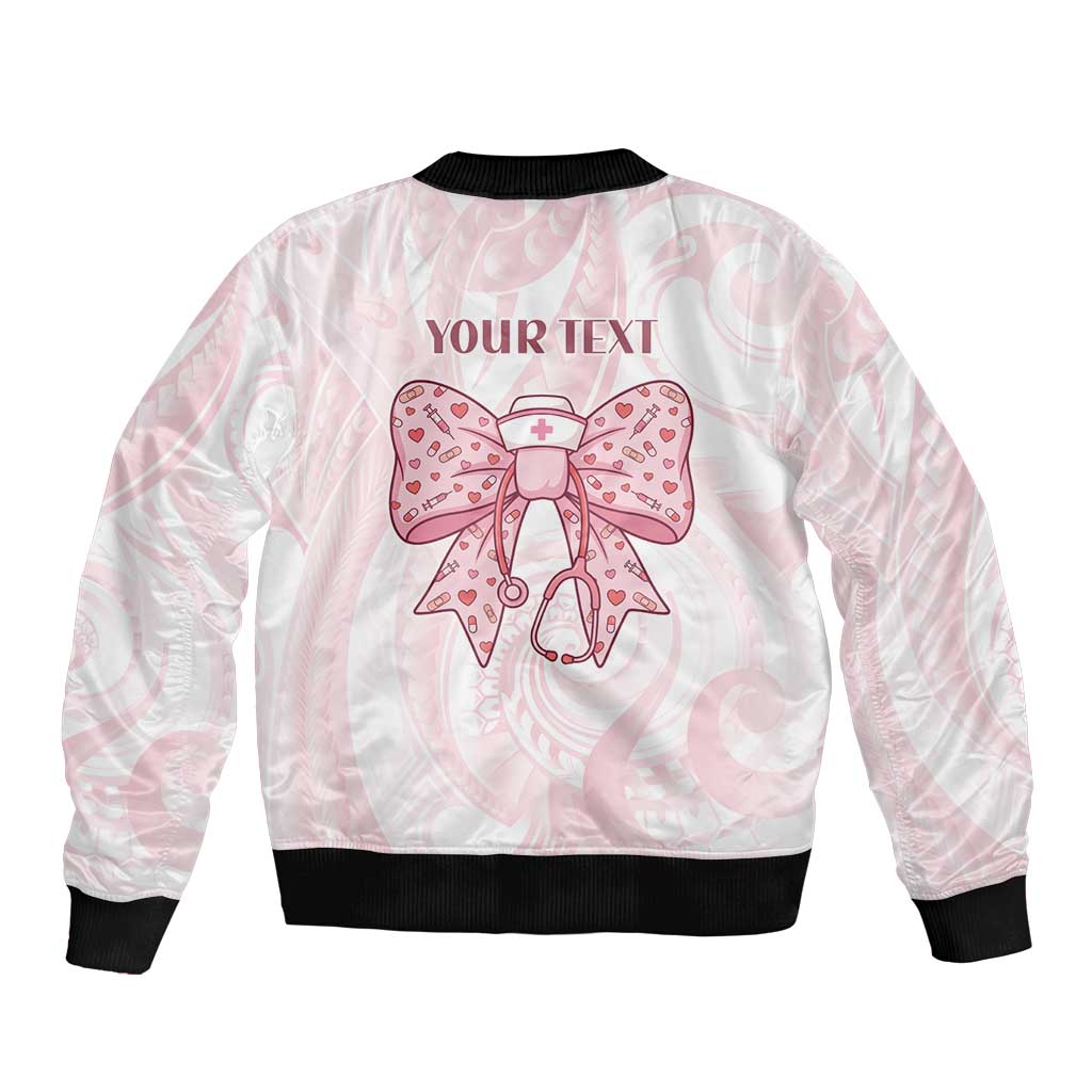 New Zealand Nurses RN Personalised Bomber Jacket Pink Stethoscope Coquette Bow Maori Motif