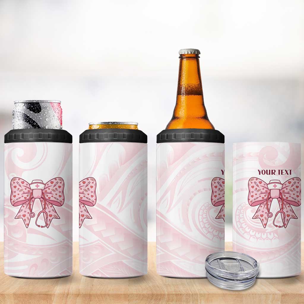 New Zealand Nurses RN Personalised 4 in 1 Can Cooler Tumbler Pink Stethoscope Coquette Bow Maori Motif
