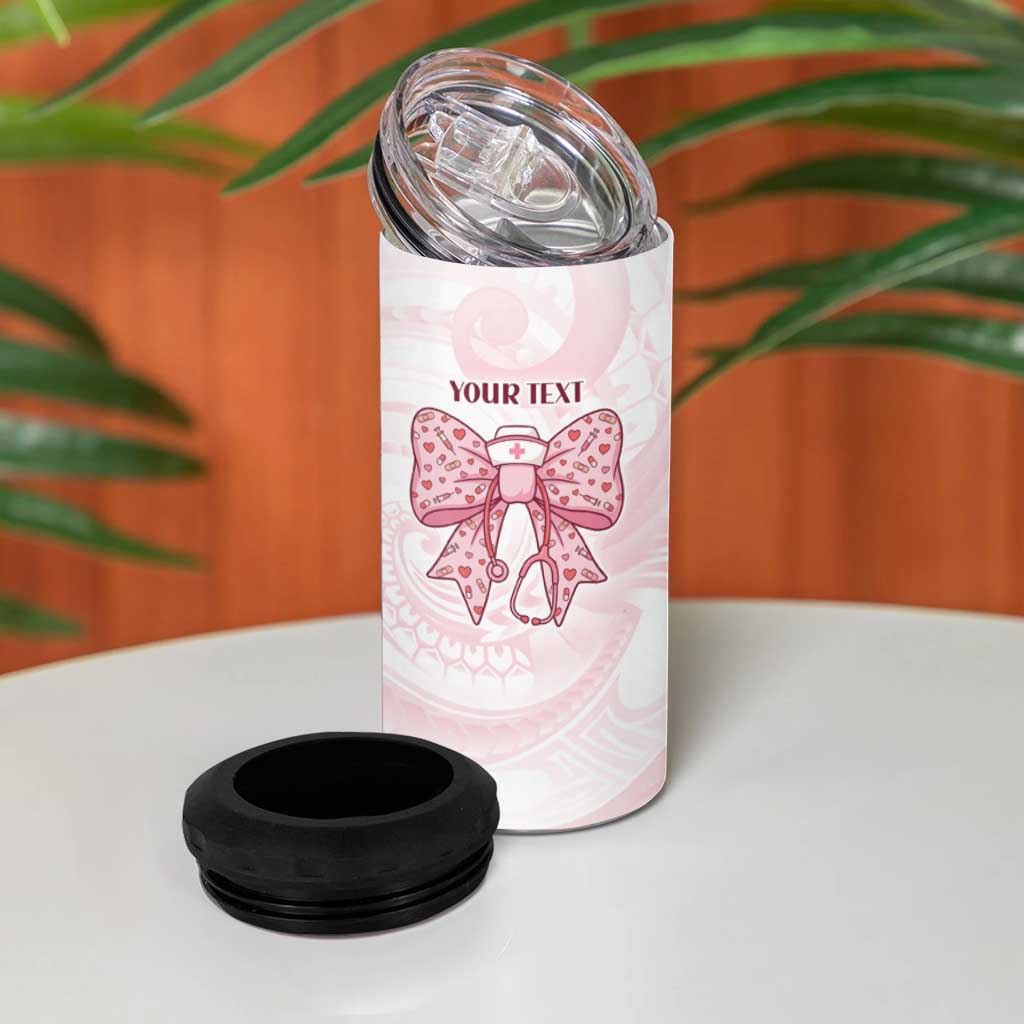 New Zealand Nurses RN Personalised 4 in 1 Can Cooler Tumbler Pink Stethoscope Coquette Bow Maori Motif