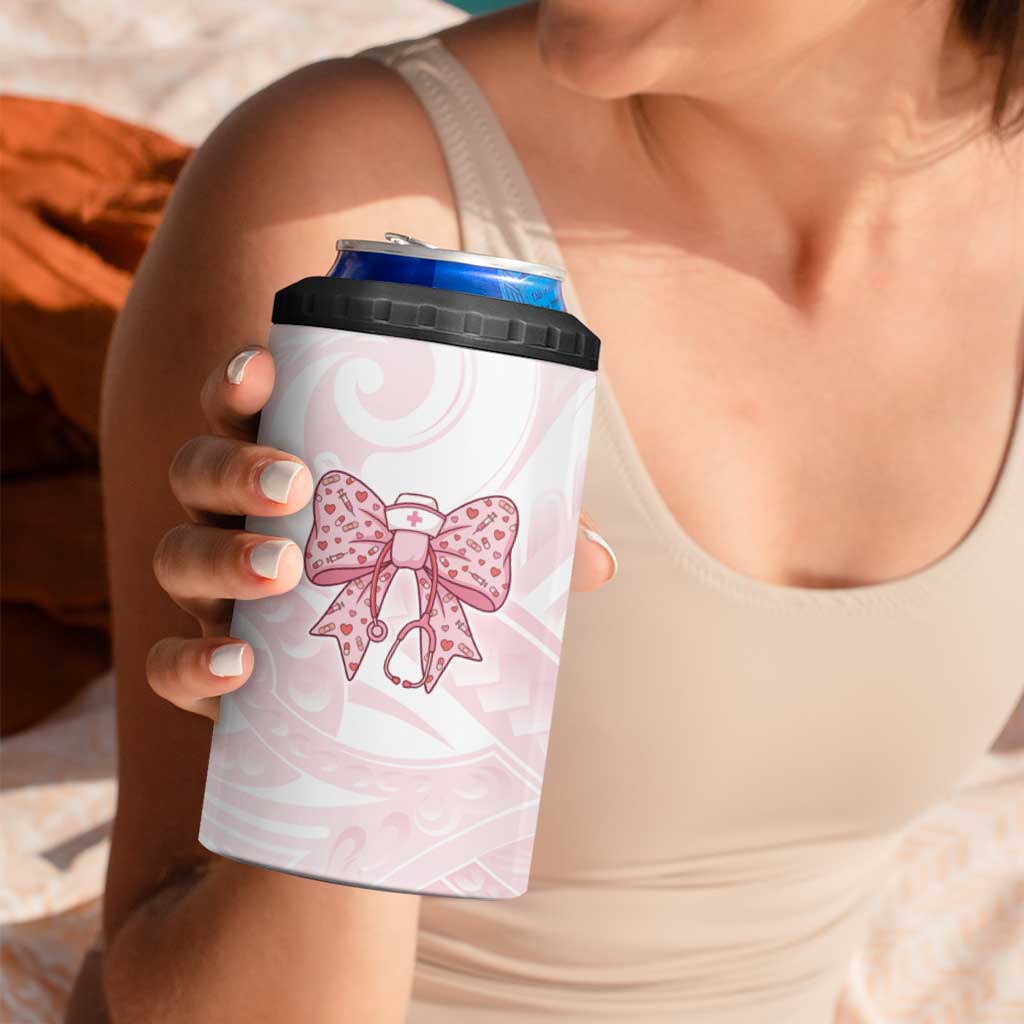 New Zealand Nurses RN Personalised 4 in 1 Can Cooler Tumbler Pink Stethoscope Coquette Bow Maori Motif