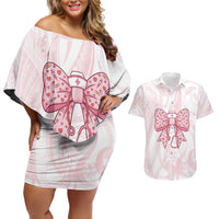 New Zealand Nurses RN Personalised Couples Matching Off Shoulder Short Dress and Hawaiian Shirt Pink Stethoscope Coquette Bow Maori Motif