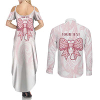 New Zealand Nurses RN Personalised Couples Matching Summer Maxi Dress and Long Sleeve Button Shirt Pink Stethoscope Coquette Bow Maori Motif