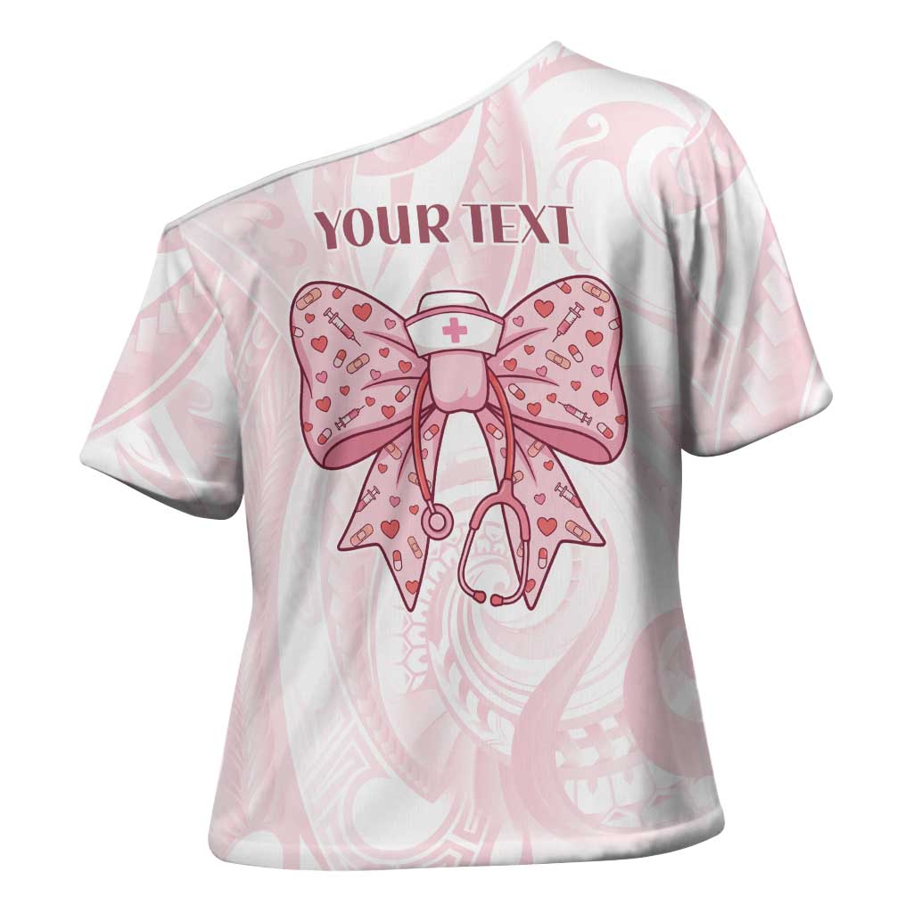 New Zealand Nurses RN Personalised Cross Shoulder Shirt Pink Stethoscope Coquette Bow Maori Motif