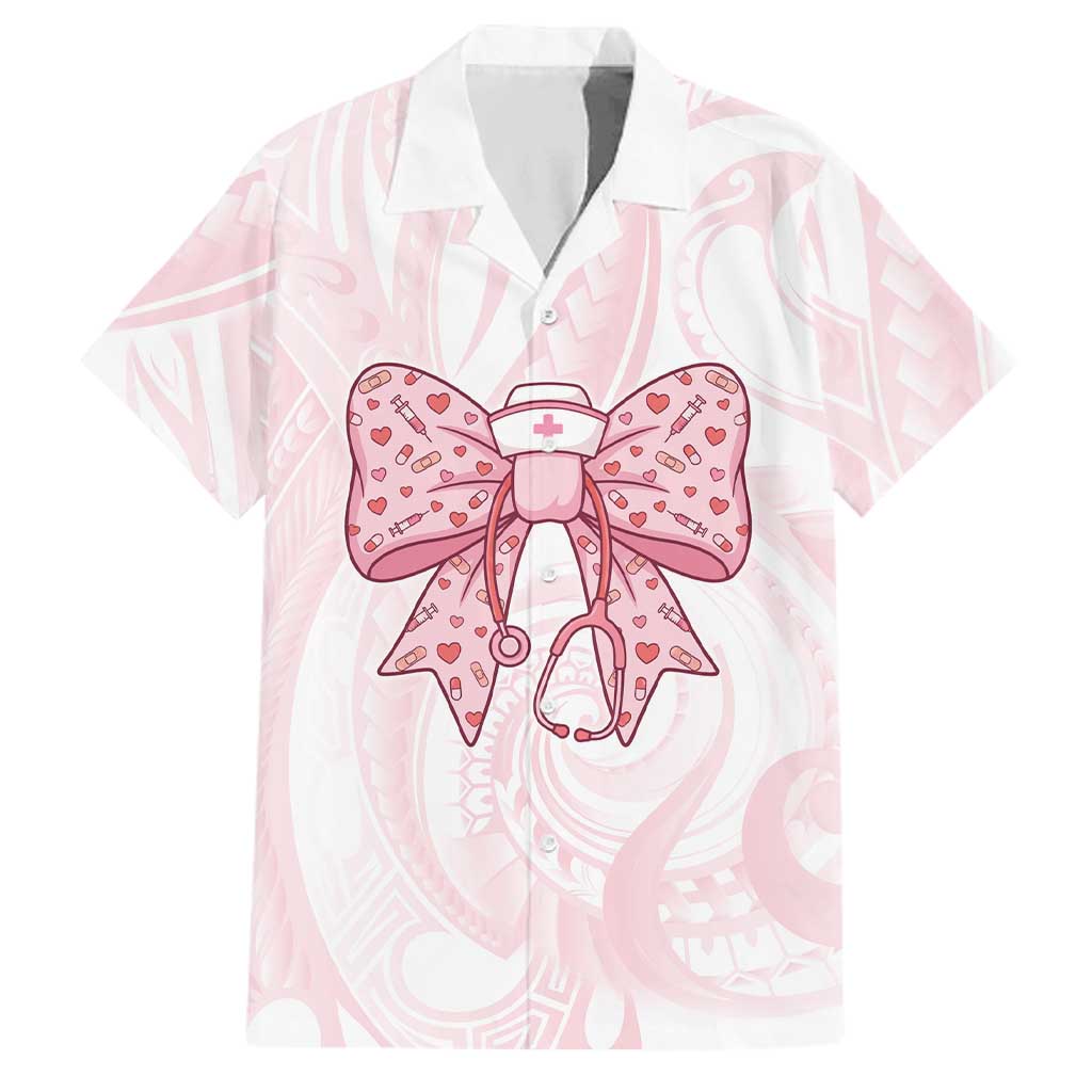 New Zealand Nurses RN Personalised Family Matching Long Sleeve Bodycon Dress and Hawaiian Shirt Pink Stethoscope Coquette Bow Maori Motif